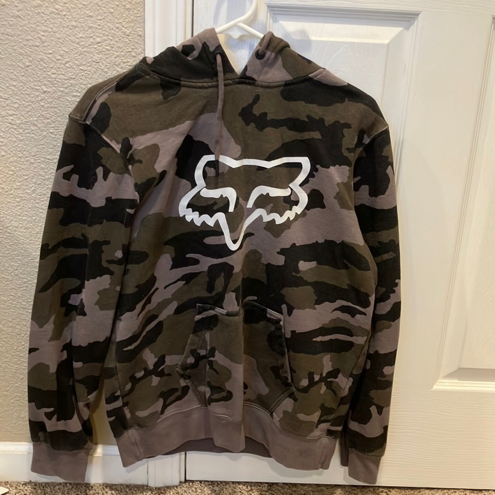 Black, gray, and army green camo fox hoodie